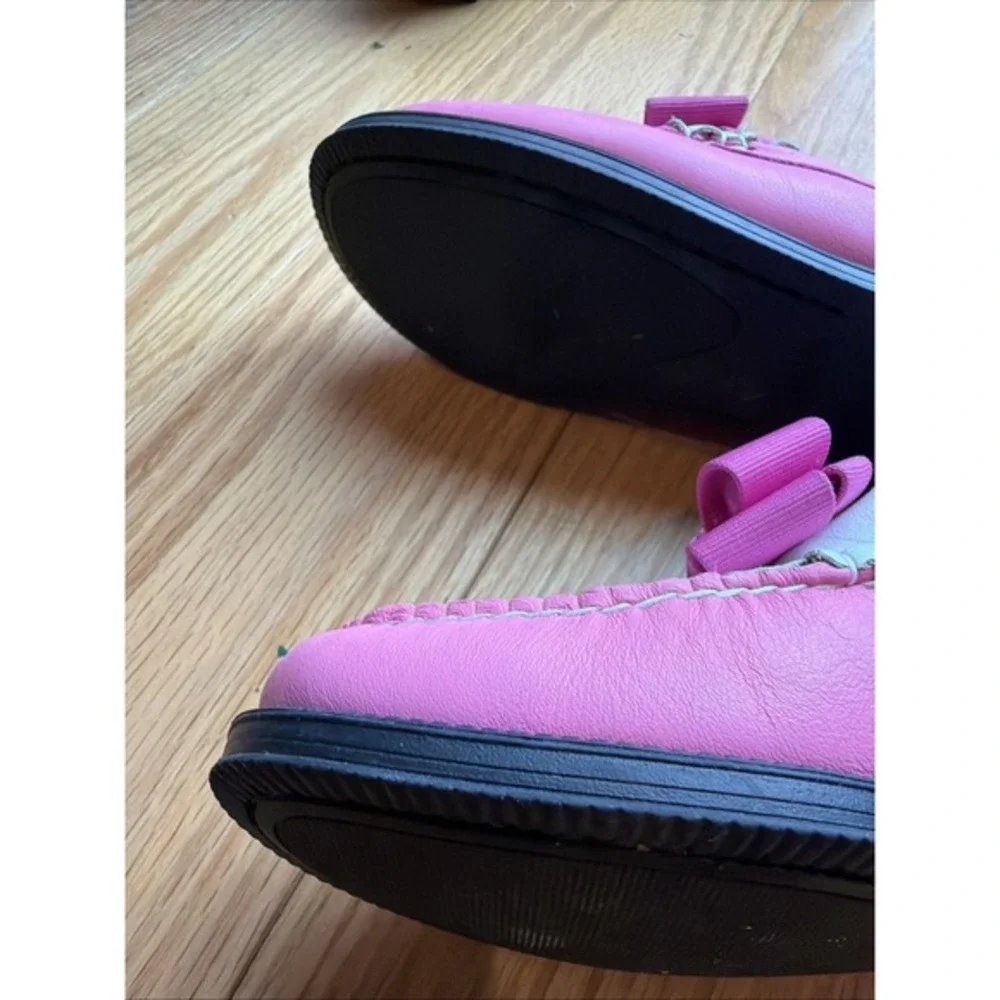 G.H.Bass Weejuns Kids 4‎ Pink & White Leather Loafers With Bow Accents 1723